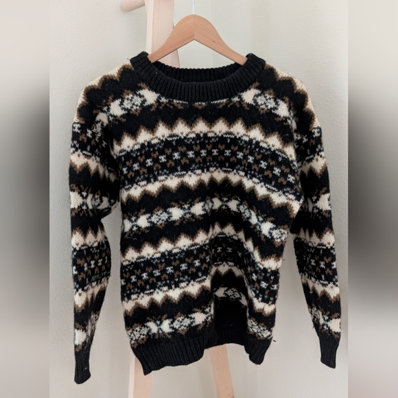 Vintage Other - Vintage Geometric Abstract Patterned Wool Crewneck Sweater In Black